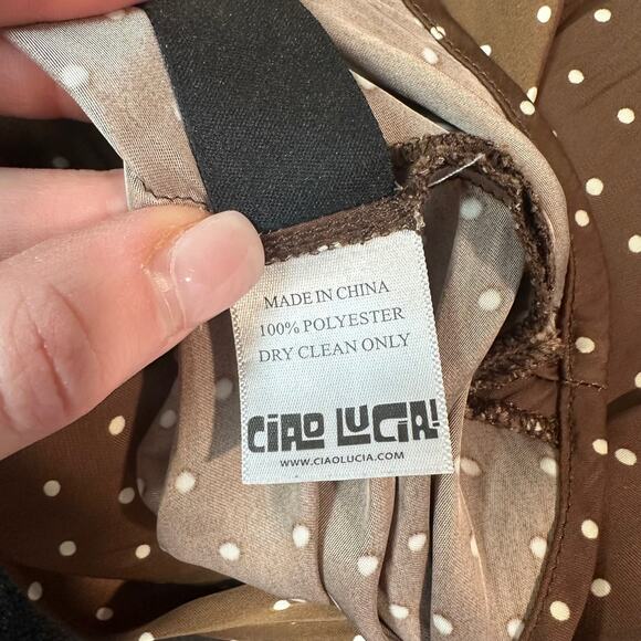 Ciao Lucia Leo Satin Midi Slip Dress Polka Dot Keyhole Tie Front Spaghetti Strap - Picture 11 of 12